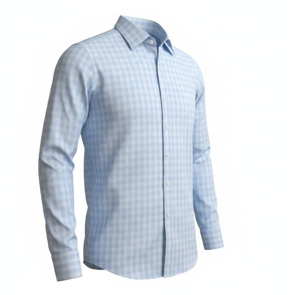 Proper Cloth Mens Light Blue White Grid Non-Iron Dress Shirt 22.5x30.5